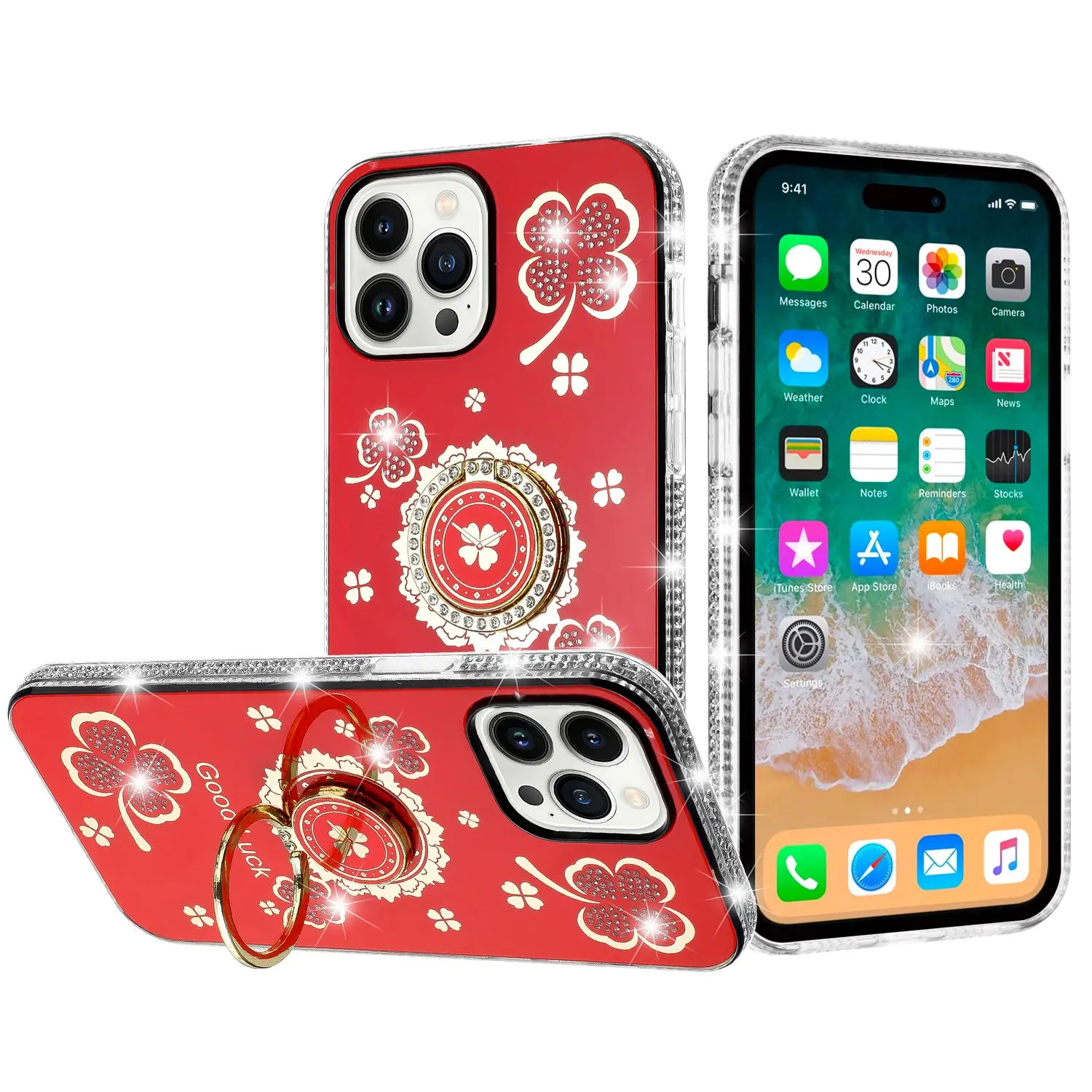 iPhone 16 Pro Max Bling Diamond Lucky Case Red